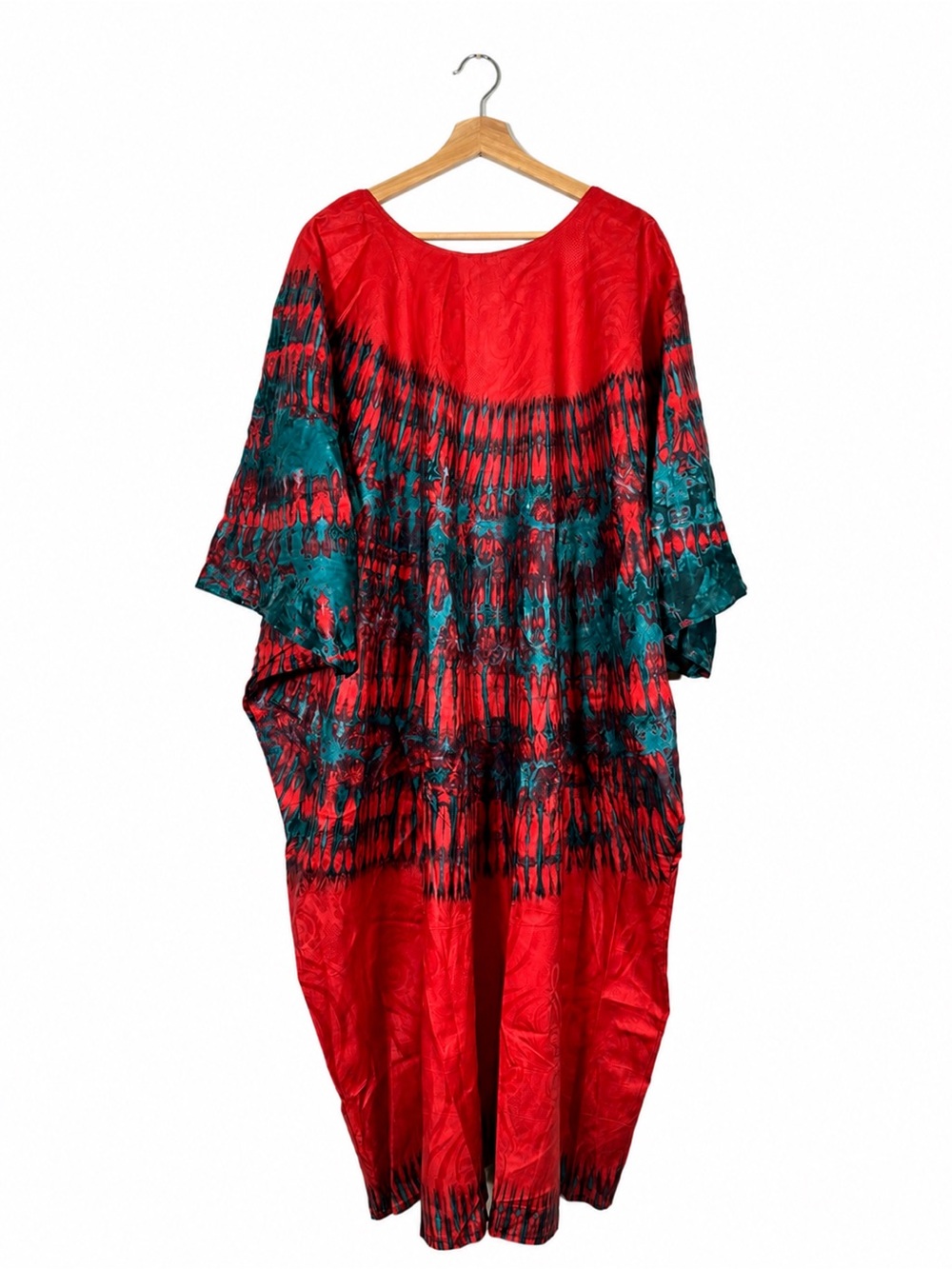 West African Handmade Hand Dyed Batik Tie Dye Kaftan Maxi Dress Festival Boho